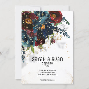 Sparkling Burgundy Navy Wedding Invitation