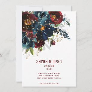 Sparkling Burgundy Navy Wedding Invitation