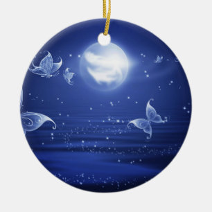 Sparkling Butterflies Luna moths fly by moon light Ceramic Ornament