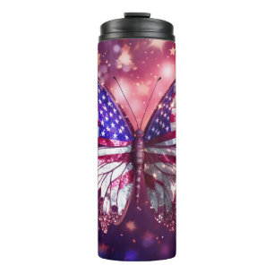 Sparkling Butterfly 4th of July Independence Day Thermal Tumbler