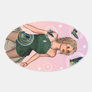 Sparkling Butterfly Fairy Fantasy Art Oval Sticker