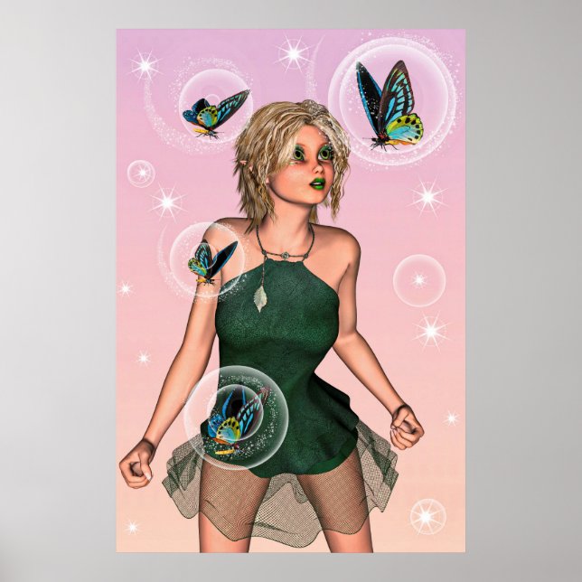 Sparkling Butterfly Fairy Fantasy Art Poster (Front)