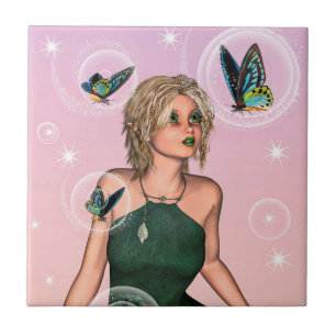 Sparkling Butterfly Fairy Fantasy Art Tile