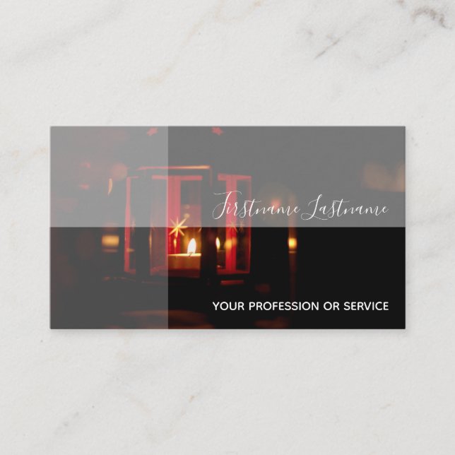 Sparkling candle rectangular shades calligraphy business card (Front)