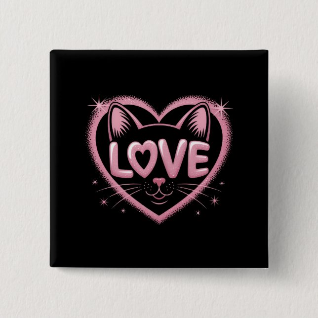 Sparkling Cat Love 15 Cm Square Badge (Front)