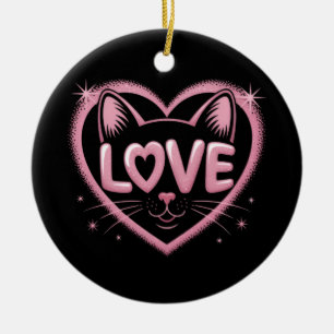 Sparkling Cat Love Ceramic Ornament