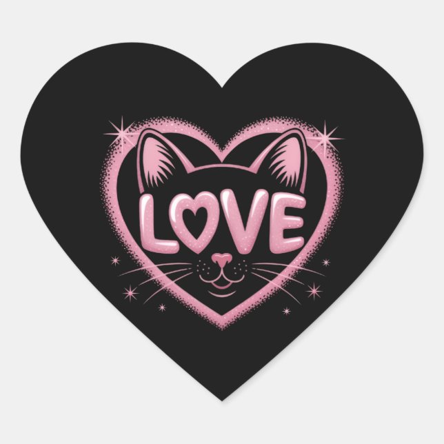 Sparkling Cat Love Heart Sticker (Front)