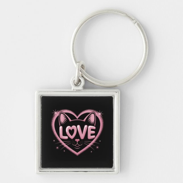Sparkling Cat Love Key Ring (Front)