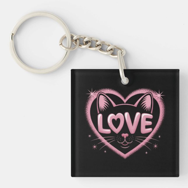 Sparkling Cat Love Key Ring (Front)