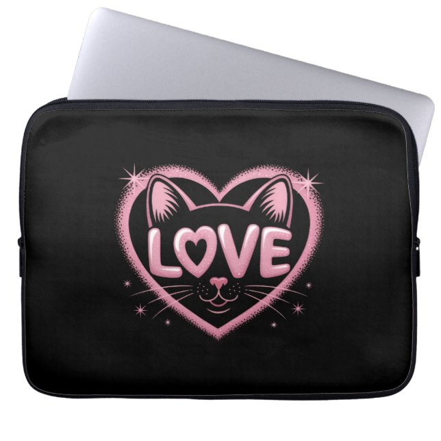 Sparkling Cat Love Laptop Sleeve (Front)