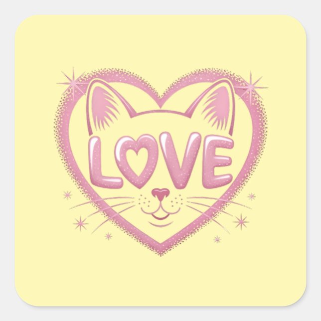 Sparkling Cat Love Square Sticker (Front)