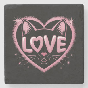 Sparkling Cat Love Stone Coaster