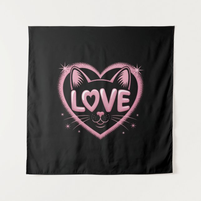 Sparkling Cat Love Tapestry (Front)