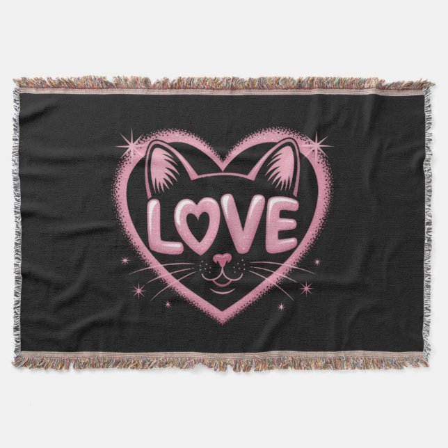 Sparkling Cat Love Throw Blanket (Front)