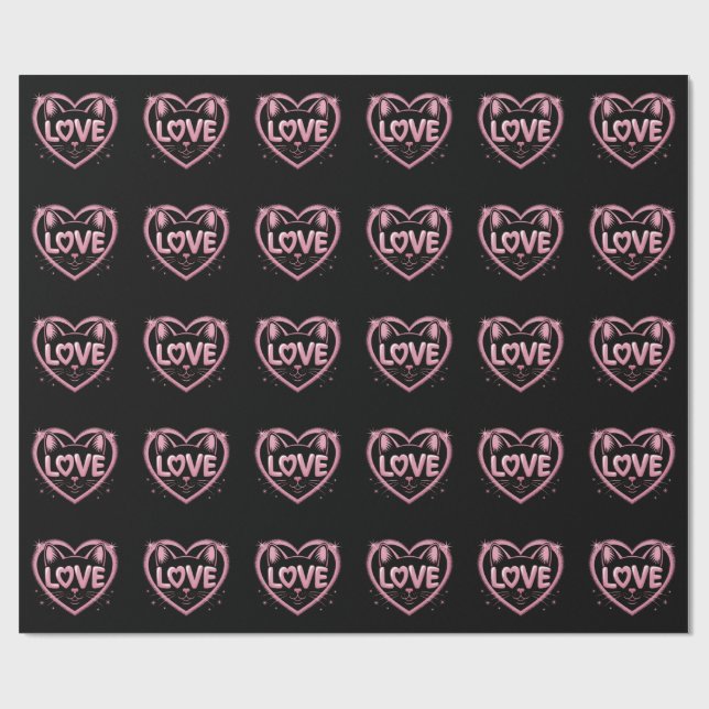 Sparkling Cat Love Wrapping Paper (Flat)