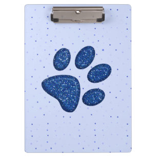sparkling cat paw print - blue clipboard