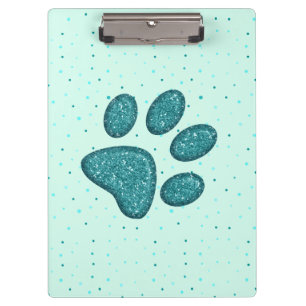 sparkling cat paw print - mint clipboard