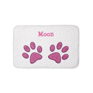 sparkling cat paw print - pink bath mat
