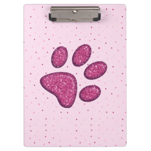 sparkling cat paw print - pink clipboard