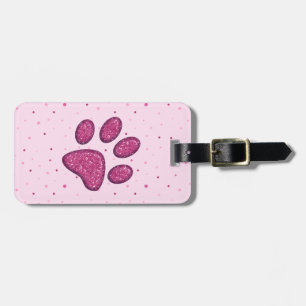 sparkling cat paw print - pink luggage tag