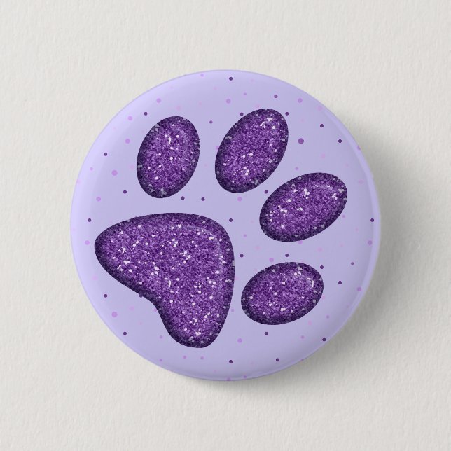 sparkling cat paw print - purple 6 cm round badge (Front)