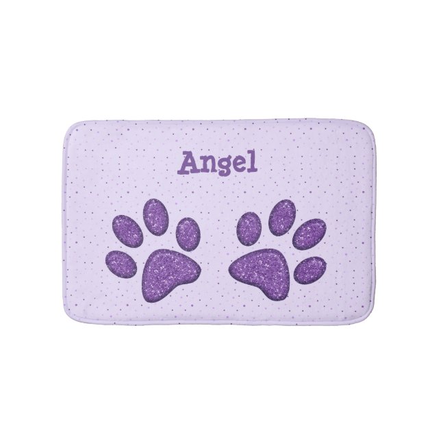 sparkling cat paw print - purple bath mat (Front)