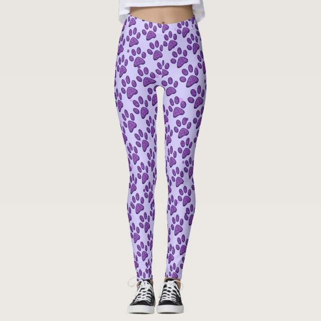 sparkling cat paw print - purple leggings (Front)