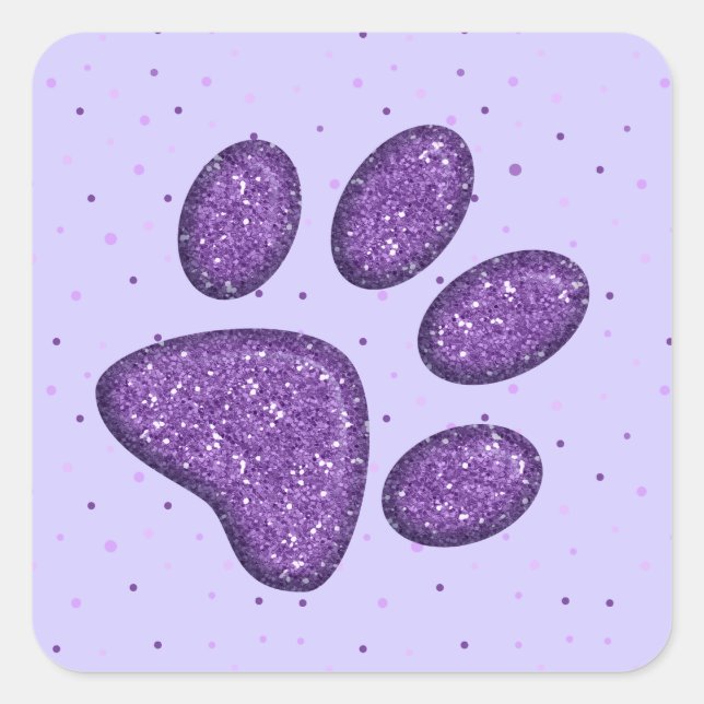sparkling cat paw print - purple square sticker (Front)