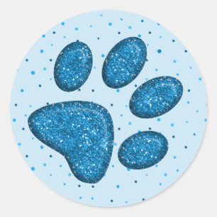 sparkling cat paw print - sky classic round sticker