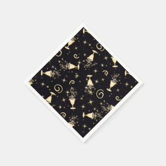 Sparkling Celebration Gold & Black Cocktails&Stars Napkin