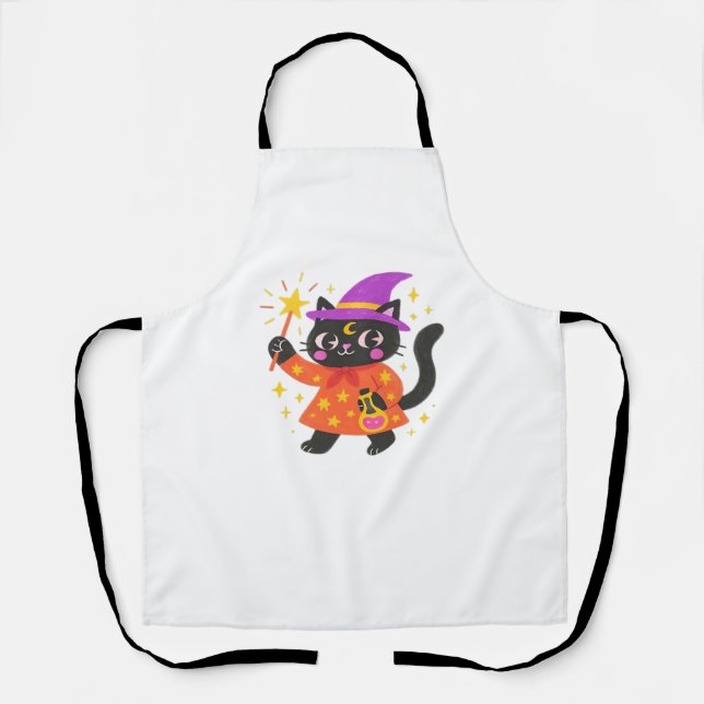 Sparkling Celestial Kitty Witch Classic T-Shirt Apron (Front)