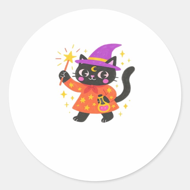 Sparkling Celestial Kitty Witch Classic T-Shirt Classic Round Sticker (Front)