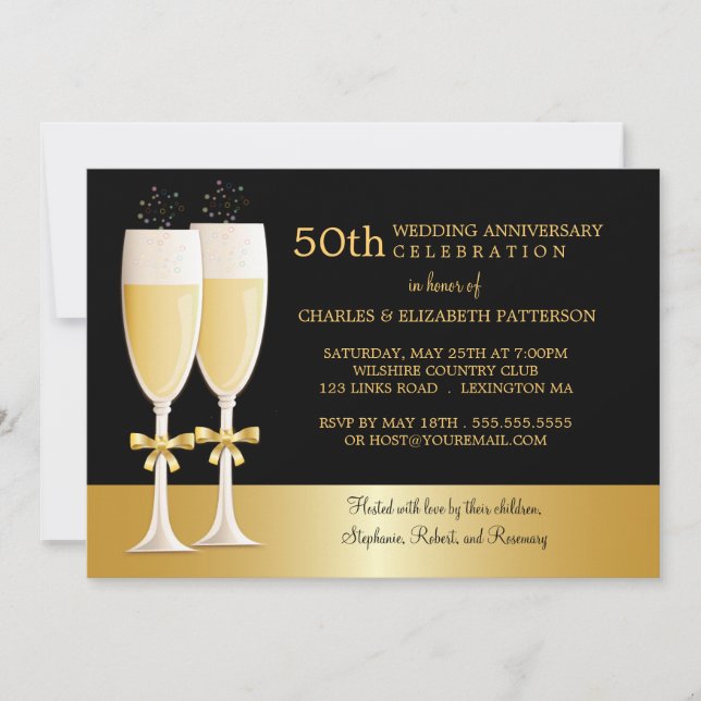 Sparkling Champagne 50th Wedding Anniversary Party Invitation (Front)