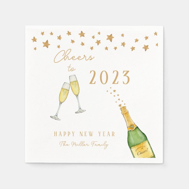 Sparkling Champagne Cheers to New Year Party Napkin (Front)