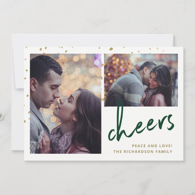Sparkling Cheer | Two Photo Holiday Card (Front)