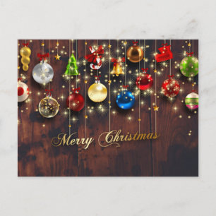 Sparkling Christmas Ornament & snowflakes Holiday Postcard