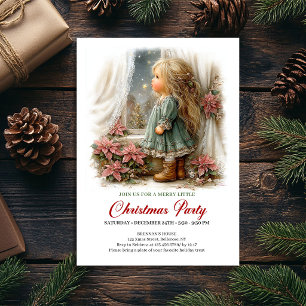Sparkling Christmas Scene Girl Festive Party Invitation