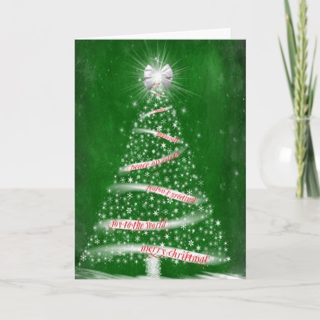 Sparkling Christmas tree on green Holiday Card (Front)