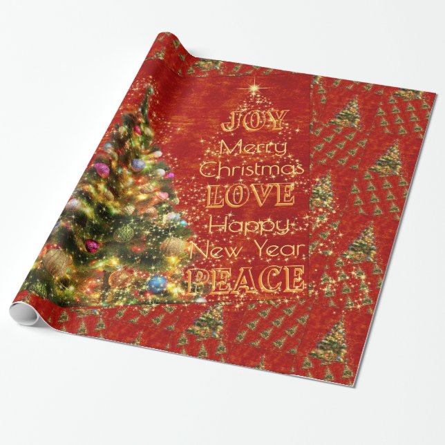 Sparkling Christmas Tree Wrapping Paper (Unrolled)