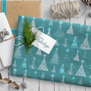 Sparkling Christmas Trees Pattern Teal ID844 Wrapping Paper