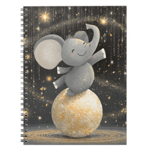 Sparkling Circus Elephant on Golden Ball Art Notebook
