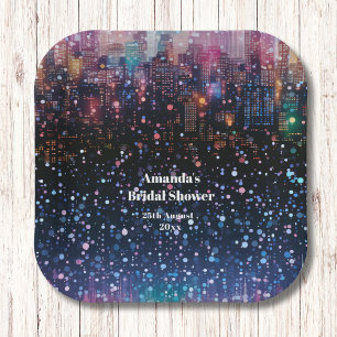 Sparkling City Night Lights Monogram Wedding Paper Plate