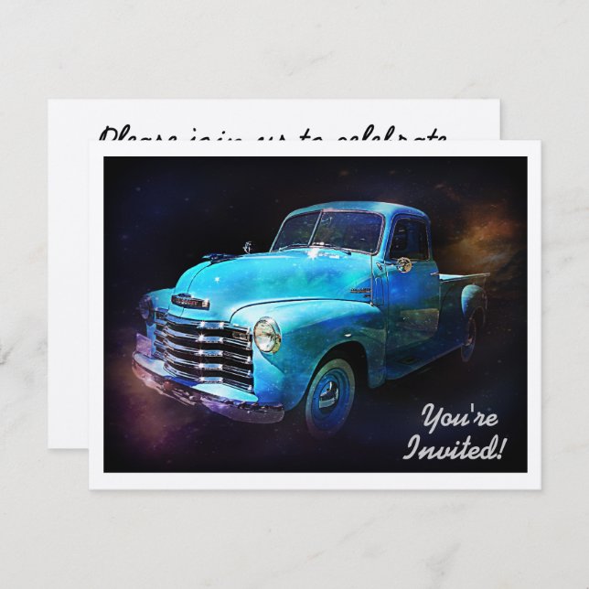 Sparkling Classic Vintage Retro Truck Invitation (Front/Back)