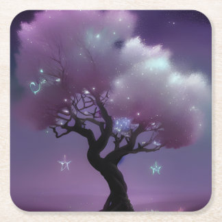 Sparkling Cloud Tree Square Paper Coaster