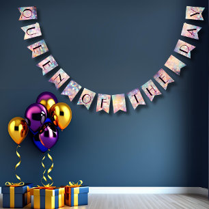 sparkling colourful "Queen of the day" bokeh, girl Bunting