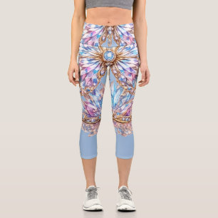 Sparkling Crystal Butterfly Design Capri Leggings