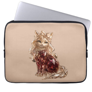 Sparkling Crystal Cute Cat Golden Pink Laptop Sleeve