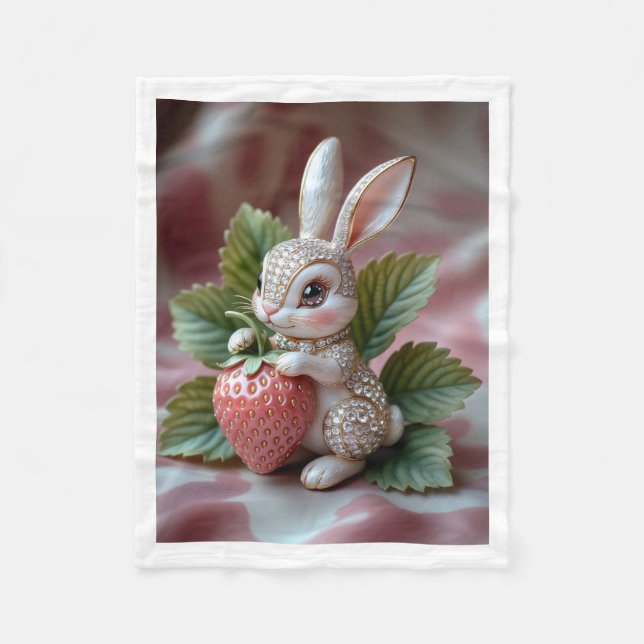 Sparkling Crystal Rabbit with Strawberry Fleece Bl Blanket (Front)