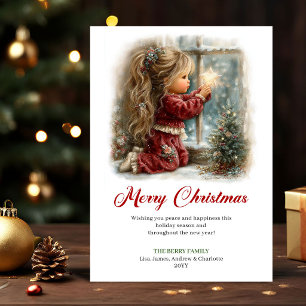 Sparkling Cute Little Girl Holiday Scene Greeting Card