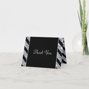 Sparkling Diamond & Black Stripes Wedding Thank You Card